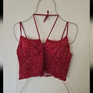 SHEIN Red Polka Dot Smocked Crop Top